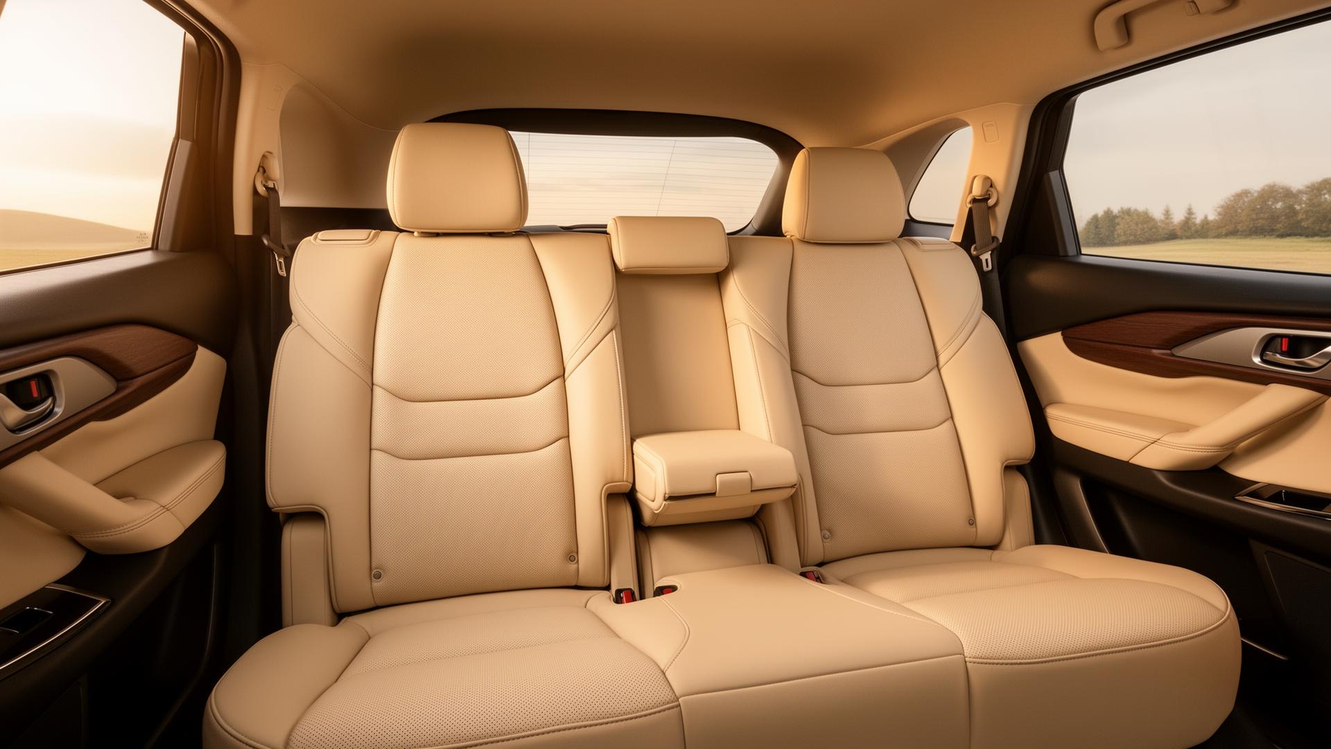 Pristine cream leather interior of the Mazda CX-9 Signature used by Metro Glide for Dallas executive chauffeur service